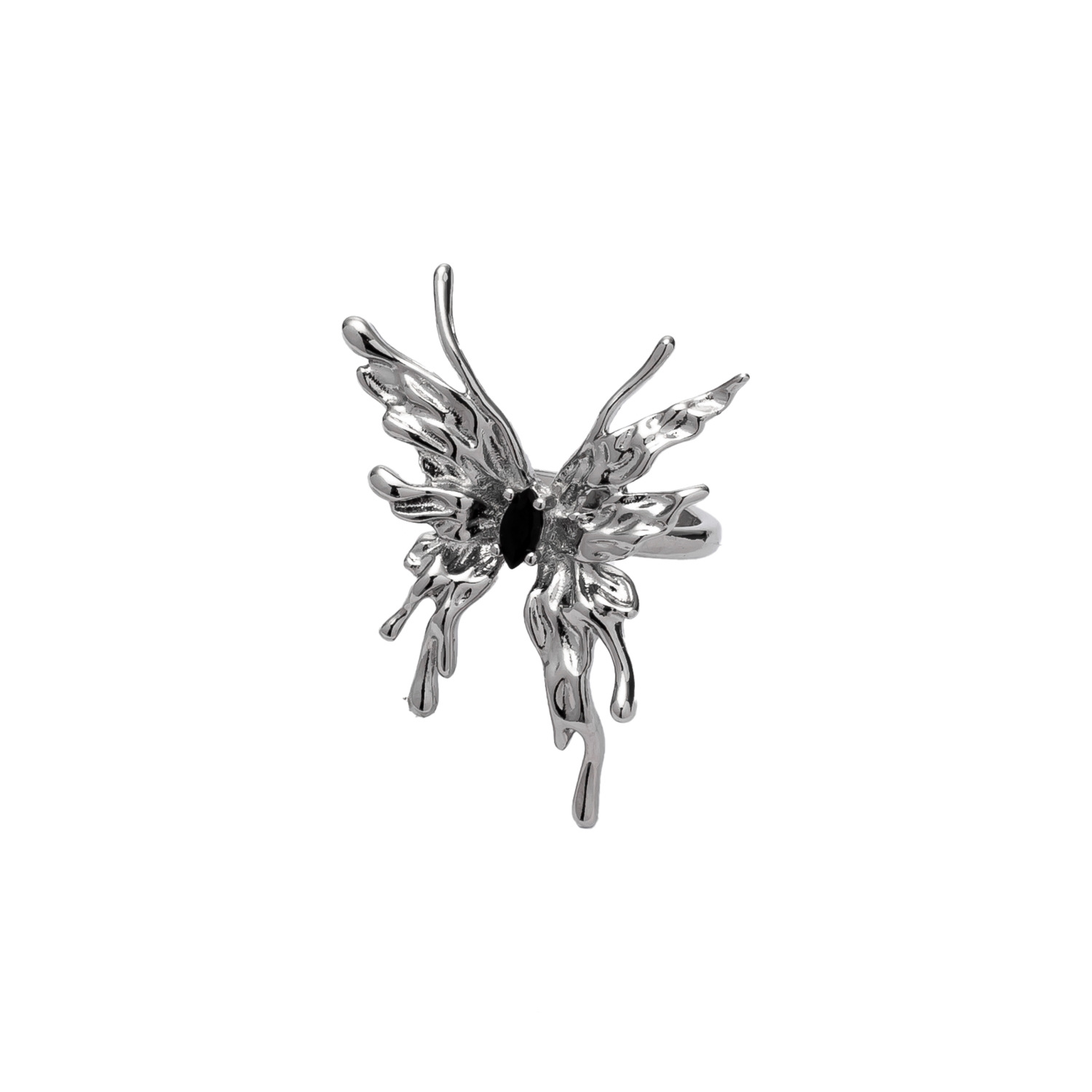 Punk Irregular Butterfly Rings For Women Liquid Metal Butterfly Earring Aesthetic Egirl Gothic Insect Open Rings Jewelry