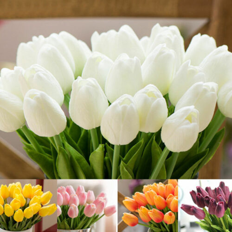 DILATATA Artificial Orange Tulips in Vase with Faux Water