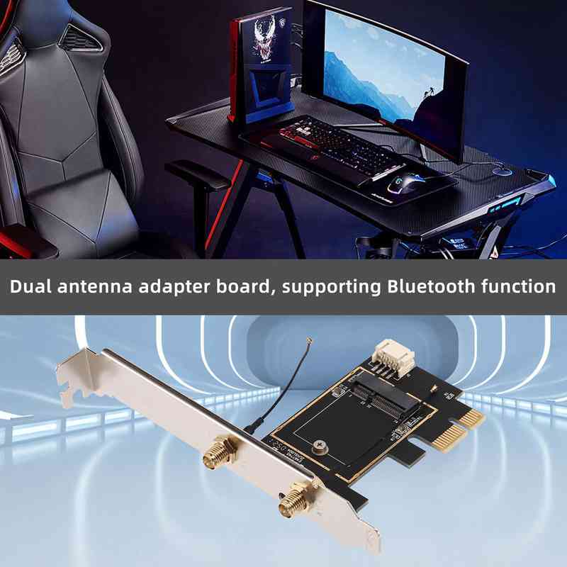 PCI-E X1 to M.2 NGFF E-Key WiFi Wireless Network Adapter Converter Card with Bluetooth for Desktop PC