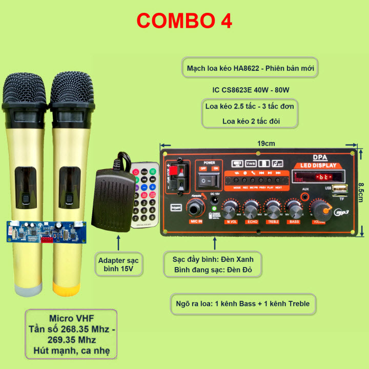 Mạch loa kéo HA8622 ngang kèm micro