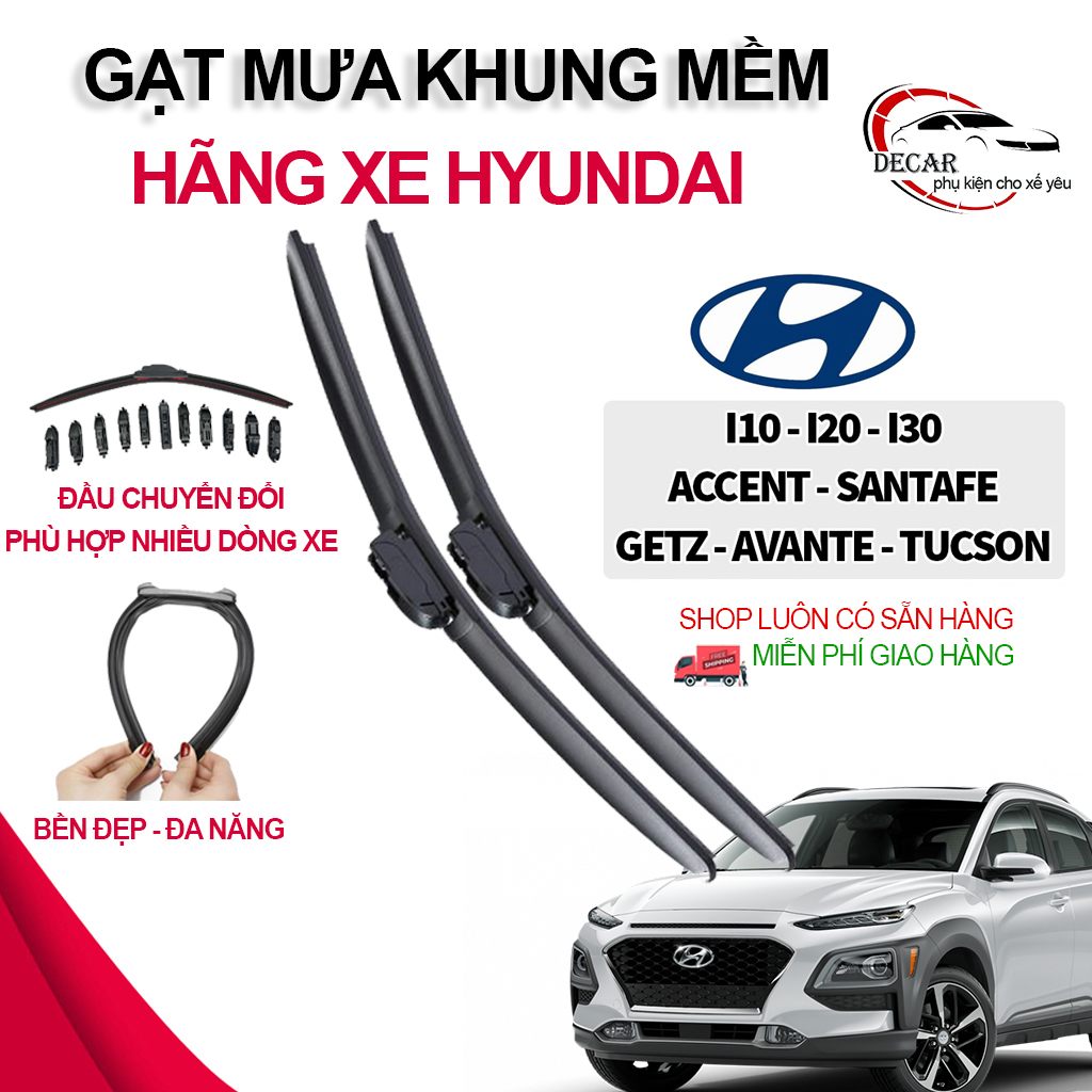 [Premium type] 1 pair wiper rain soft frame car Hyundai Grand I10, accent, Azera, elantra, Santa Fe, Sonata, túcon stick brush wipers rain Silicon soft high-grade, wiper car glass Oto, bar rain windshield wiper
