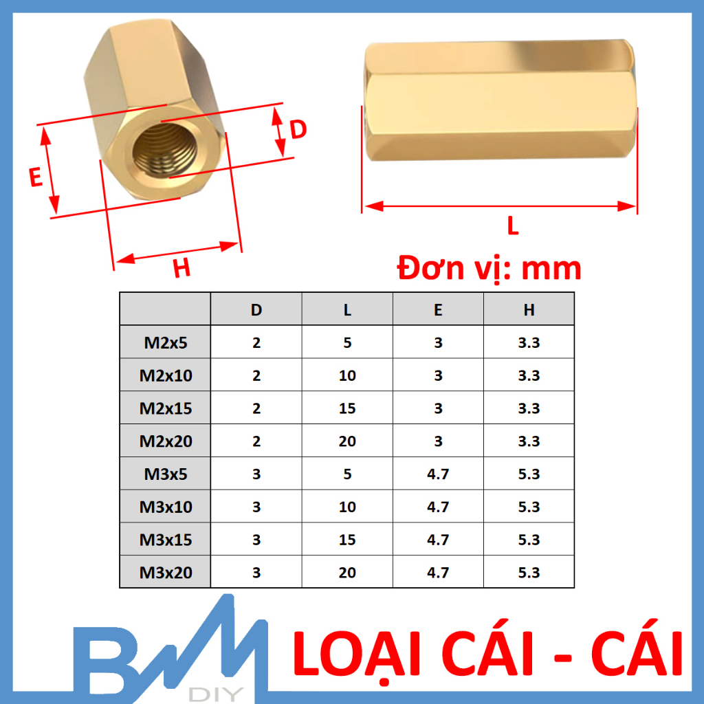 Cọc vít đồng cỡ M2 M3 nhiều kích thước