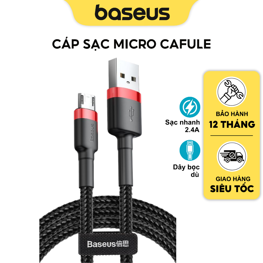 Cáp Sạc Baseus Cafule Micro USB dành cho Smartphone Android, Dây bọc dù siêu bền 1m/2m