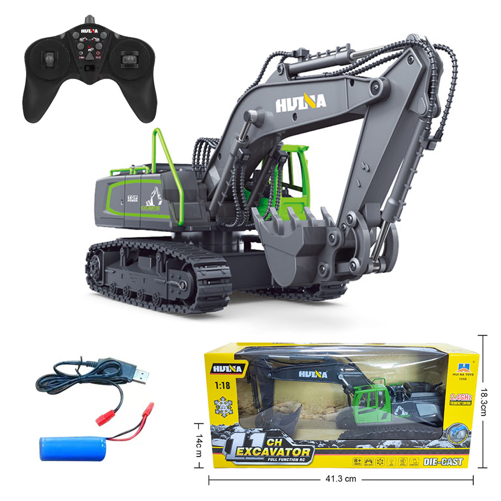 Huina 331 máy xúc điều khiển từ xa mô phỏng điều khiển từ xa xe kỹ thuật huina 1558 1:18 11ch rc xe công trình ô tô đồ chơi với ánh sáng cho quà tặng cho bé trai