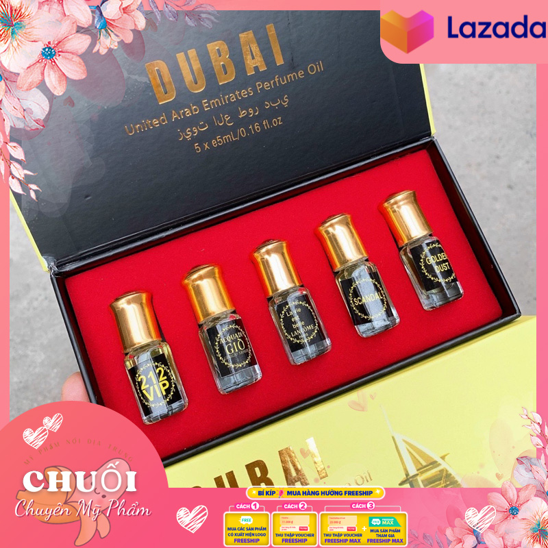 Set 5 chai tinh dầu nước hoa dubai mini dành cho cả nam và nữ | set 5 chai tinh dầu nước hoa dubai |set 5 chai tinh dầu nước hoa dubai dạng lăn 3ml