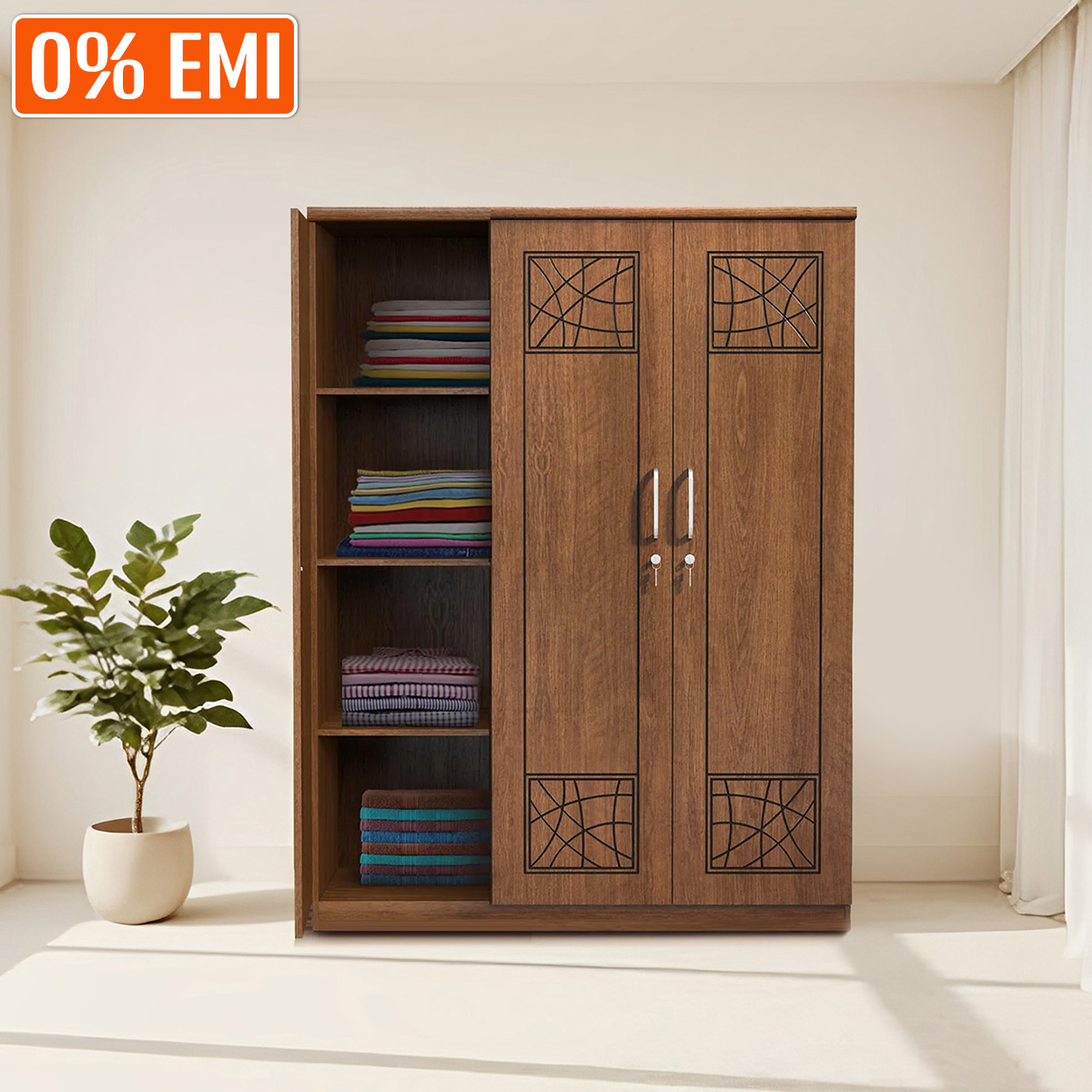 Regal Laminated Board Chevron 3 Door Cupboard - Antique CBH-145-1-1-20 992948.