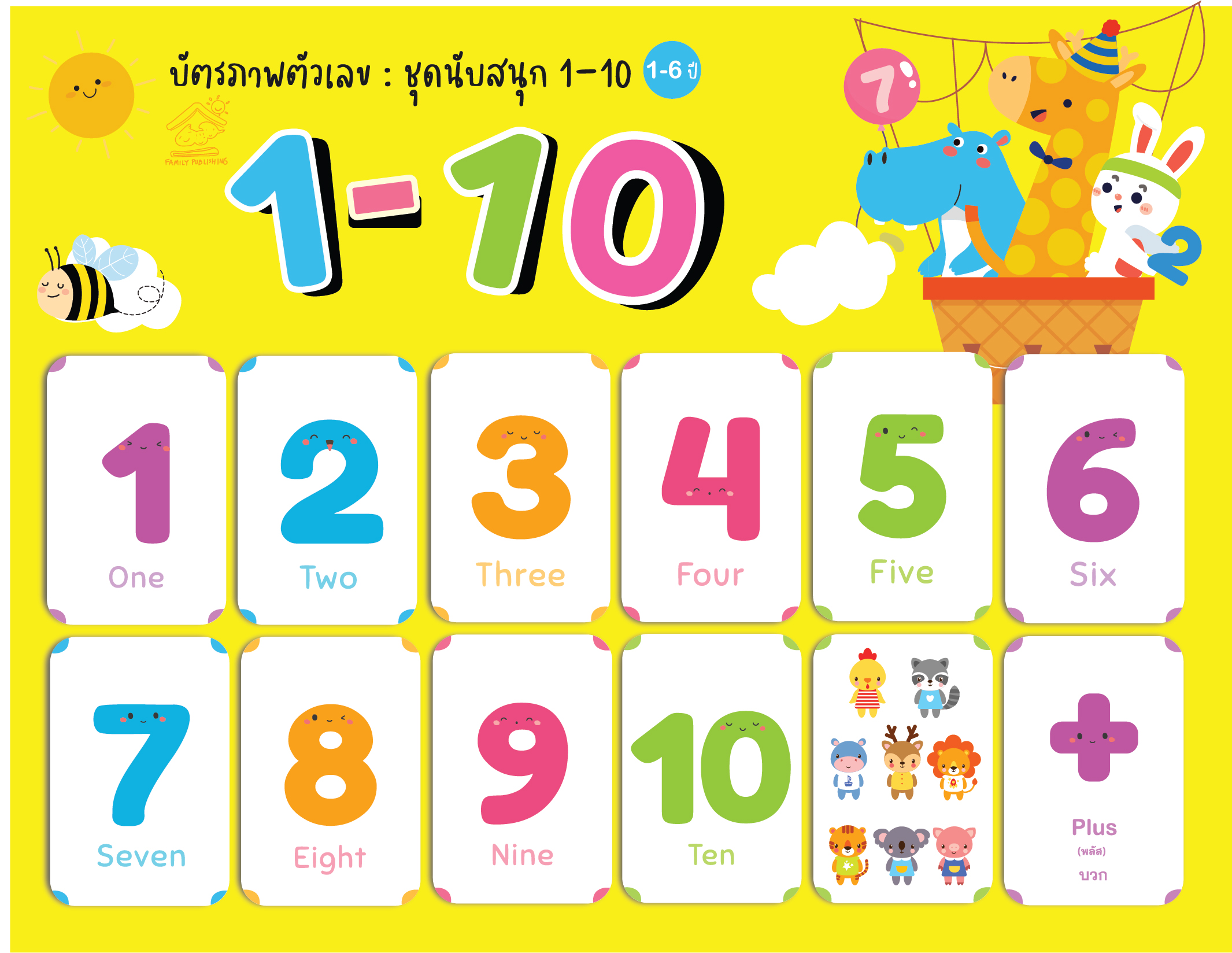 บัตรภาพคำศัพท์ ชุดภาพเลข 1-10 จำนวน23ใบ สำหรับเด็กอายุ 1-6 ปี  สื่อการเรียนรู้สำหรับเด็ก บัตรภาพ 2 ภาษาอังกฤษ-ไทย สอนคำศัพท์ - ปิงปิง &  ป๋องแป๋ง - Thaipick