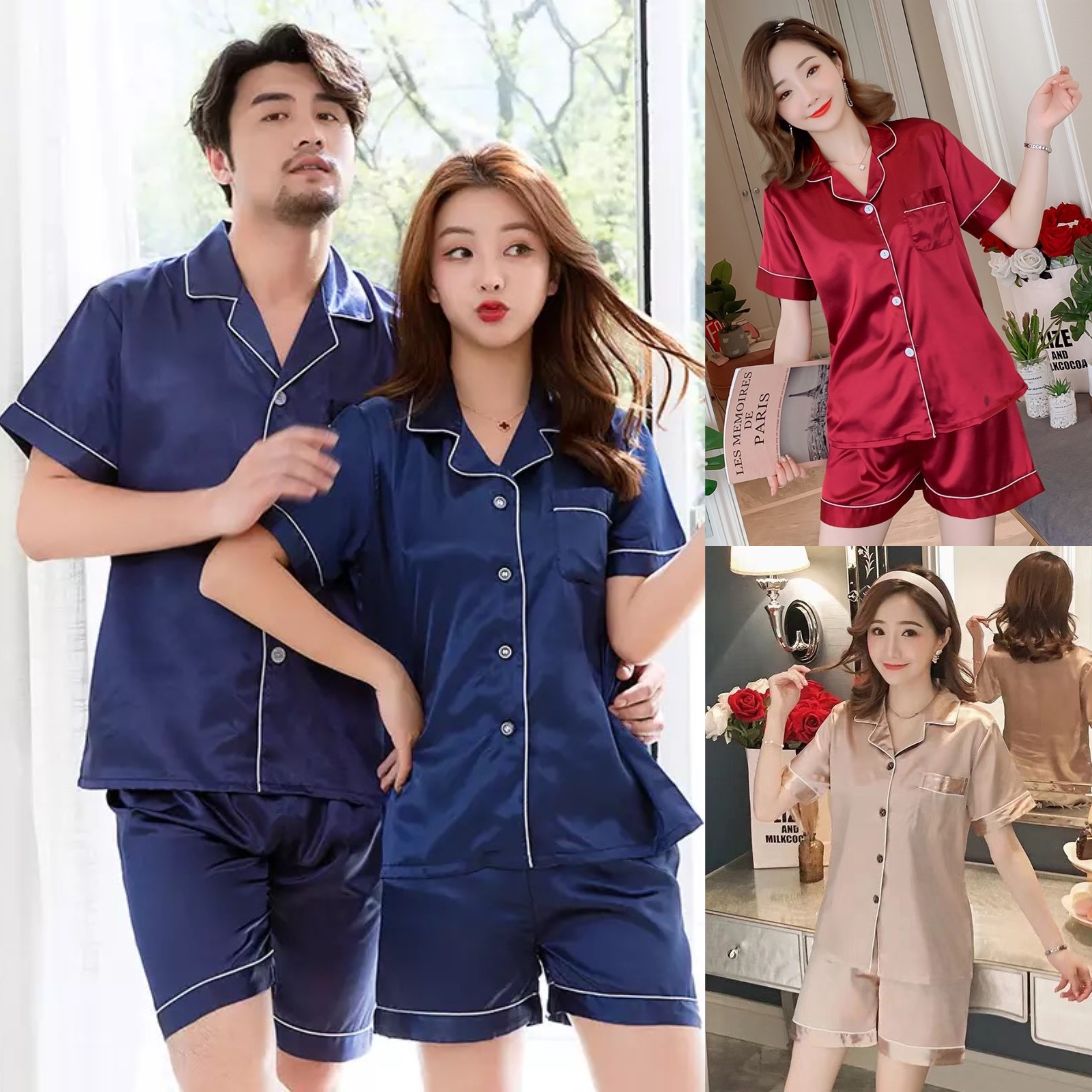 Silk Pajama Long Pants Terno Sleepwear Set Korean Home Wear