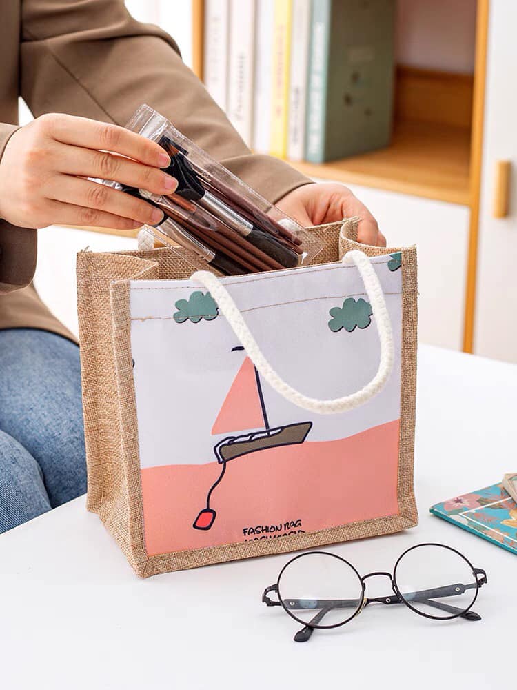 Túi xách cói mini họa tiết vintage