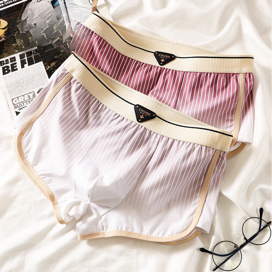 New Men's Elegant Striped Exquisite Cotton Antibacterial Health Underwear Loose Running Breathable Teen Comfortable Boxers C6440. 