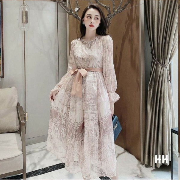 Váy bầu thời trang thiết kế chất lụa hoa freesize từ 45 đến 70kg