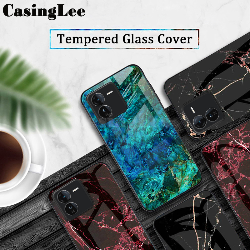 For VIVO IQOO Z9 Z9X Case Fashion Marble Tempered Glass Protector Soft Frame Silicon For VIVO iqoo Z9X Z9 Back cover Phone Cases.