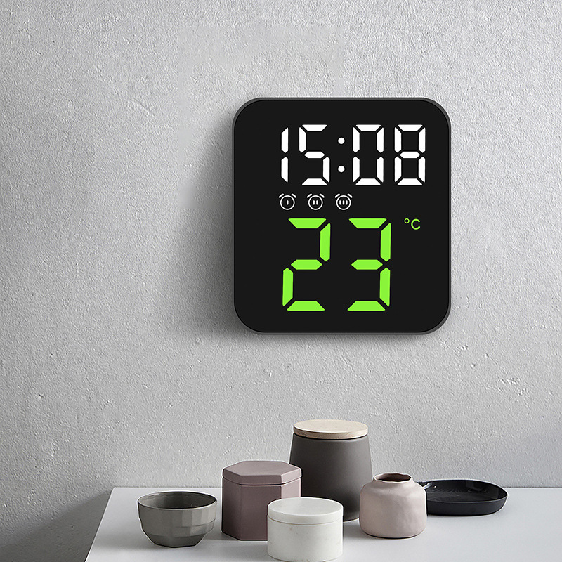 YONUO Electronic clock Creative temperature clock simple LED three sets of alarm clock porch wall clock multi-scene practical clock