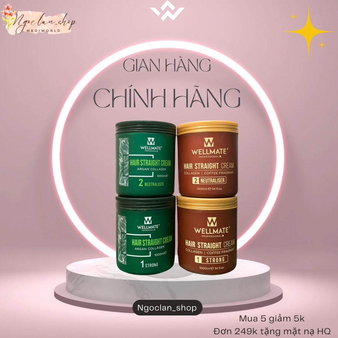(1000ML x 2) Thuốc Duỗi Tóc Cà Phê Siêu Mượt Wellmate Chuẩn Salon
