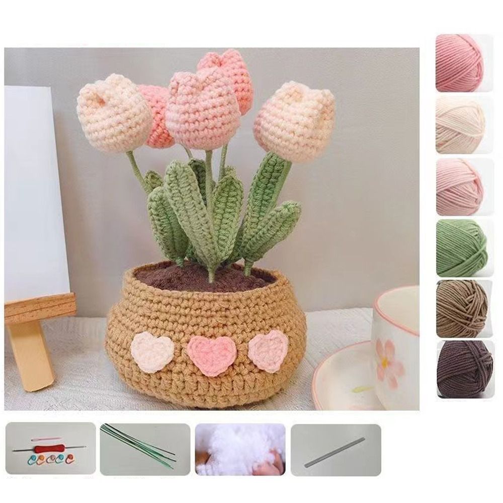 【COD&Ready Stock】Handmade DIY Tulip Flowers Plant Potted Crochet