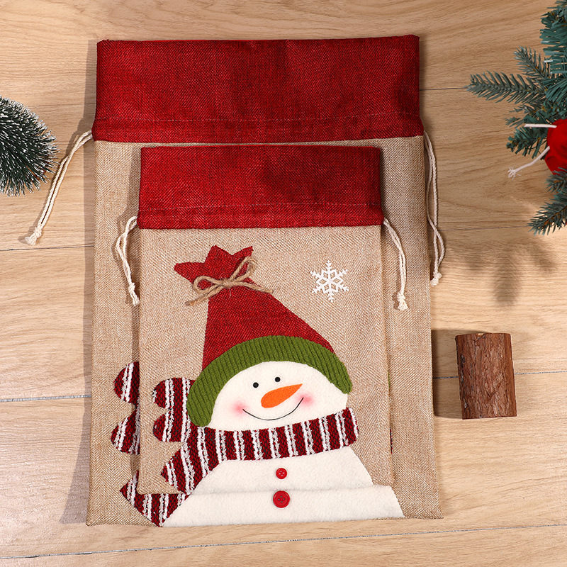 QFDI Santa Drawstring Cloth Bag Elk Candy Wrapping Bag Christmas Pendant Size Gift Bag Drawstring Candy Bag
