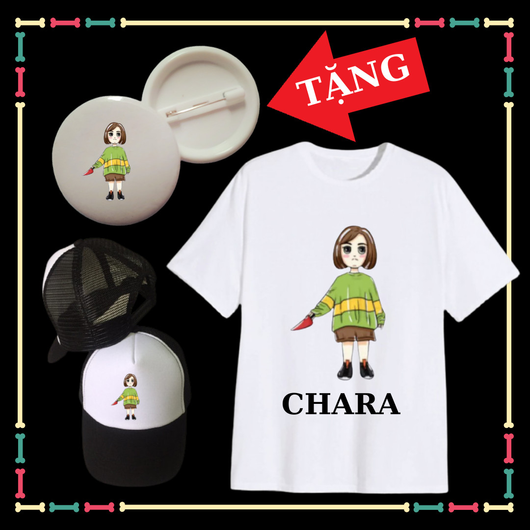 COMBO ÁO + MŨ/NÓN IN HÌNH CHARA UNDERTABLE CHO BÉ GÁI