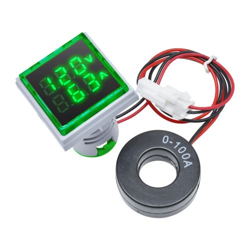 60-500v Meter 2-Pack AC Digital Voltmeter Ammeter - 60-500V 0-100A LED Display With Transformer 22mm Square LED Voltage Current Tester