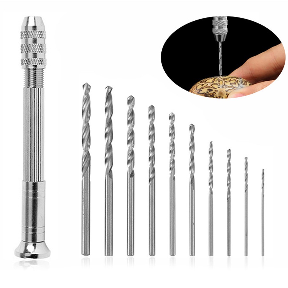 HOMETOOL Hand Drill Drill Bits Kits Making DIY Mini Precision Silver Aluminum Alloy