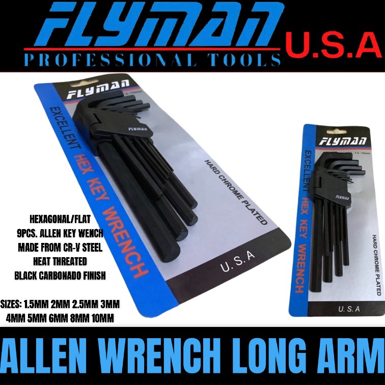 FLYMAN Professional Tools Made in USA 9PCS SET Allen Key Wrench / Flat
