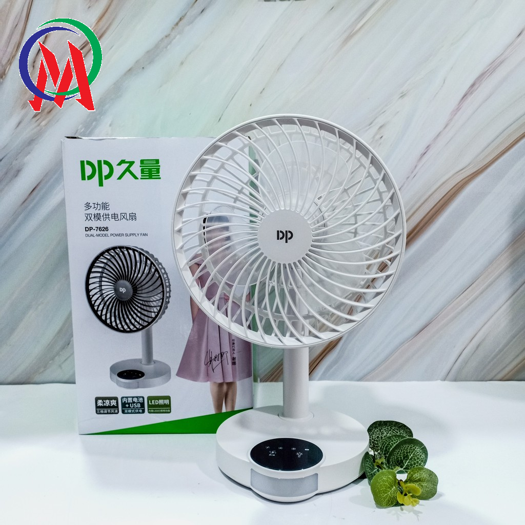 Quạt tích điện dp 7626 có led - cao 28cm - lồng quạt 18 cm