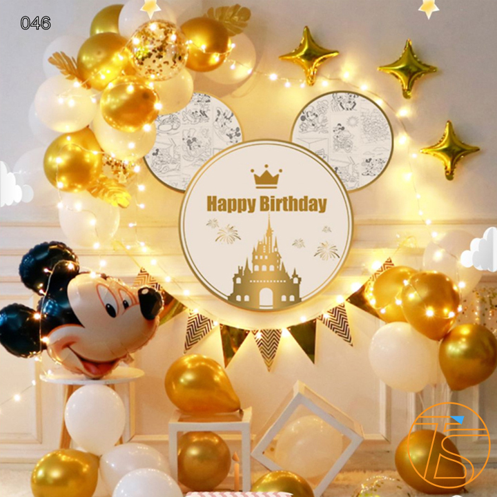 Bộ trang trí sinh nhật hình chuột Mickey có đèn led Phụ kiện trang trí nhà Trang trí nhà trang trí tiệc Bong bóng sinh nhật chữ Happy