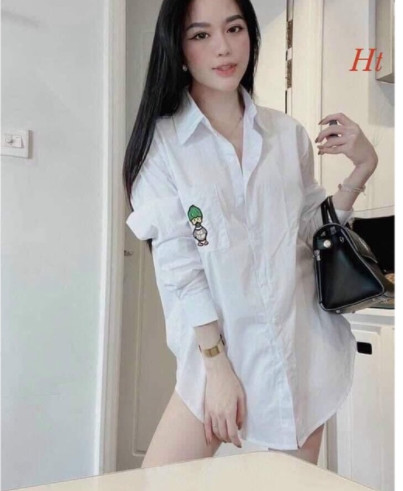 Áo sơ mi vịt mũ xanh hai mặt HT12