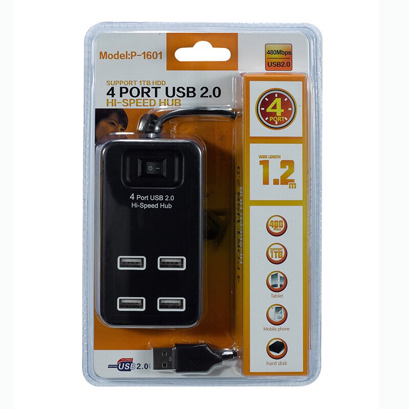 Hup usb bộ chia usb 4 cổng usb 2.0 có công tắc dây dài 1.2m tốc độ nhanh 1601