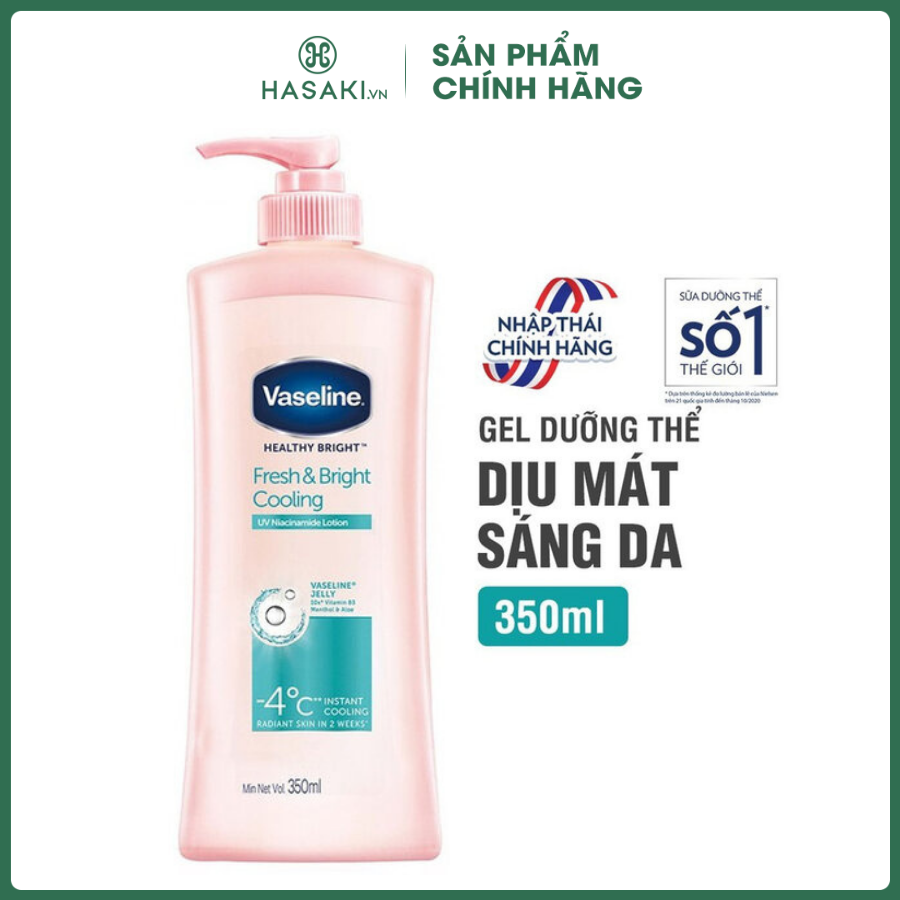 Sữa Dưỡng Thể Vaseline Dịu Mát Sáng Da 350ml, Healthy Bright Fresh & Bright Cooling UV Niacinamide Lotion | Hasaki | Sản phẩm chính hãng