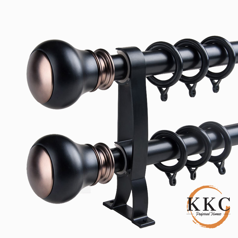 KKC B&W DOUBLE Layer Complete Set Aluminium Curtain Rod/ Kayu Langsir