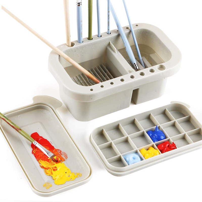 Brush Washing Bucket Multi-Use Paint Brush Basin with Art Palette Brush ...