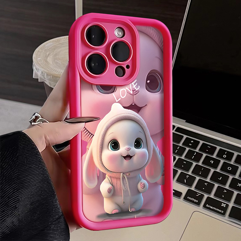 Dirty old man Fashion Lovely Pink Rabbit Phone Case For iPhone 15 14 13 Pro Max 12 11 Mini XR XS X 7 8 Plus SE2 Soft Silicone Shockproof Cover Shell. 