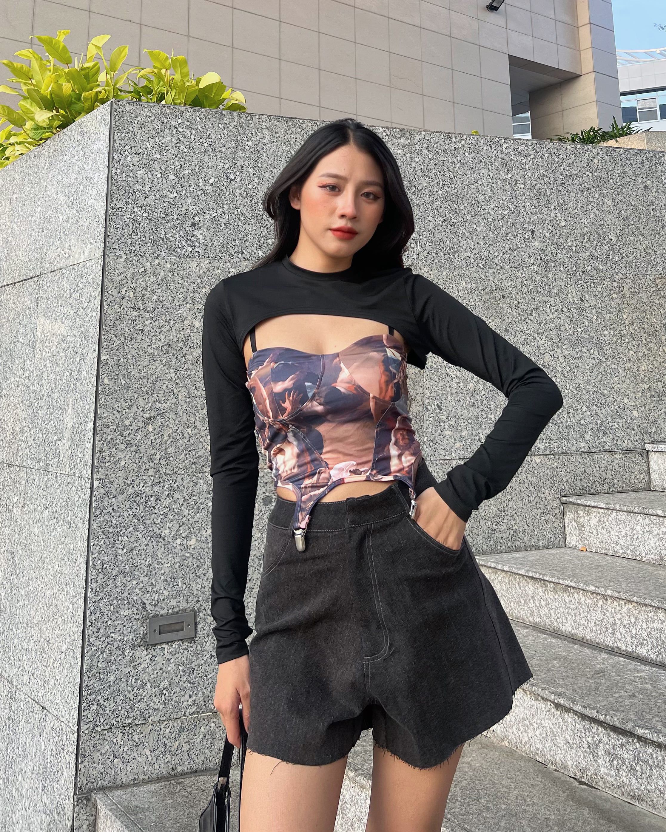 Quần Short Nữ Cạp Cao Kiểu Basic Chất Liệu Jean Dày Dặn 2AM