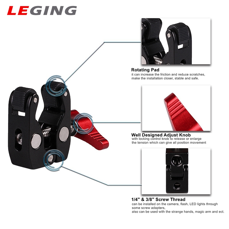 Multi-Function Ball Head Clamp Ball Mount Clamp ic Arm Super with 1/4inch-20 Thread for Camera Cage Rig Monitor