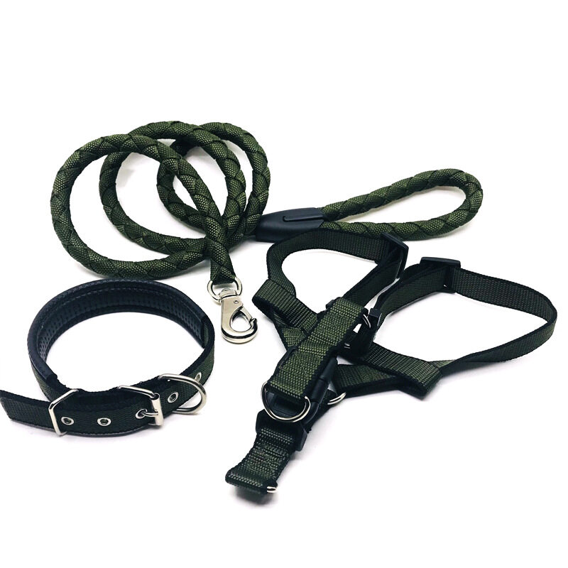 【HATELI】Adjustable Collar Pet Leash Dog Chain Chest Strap Soft And Comfortable Three-piece Small And Medium-sized Dog Leash Three-piece Set