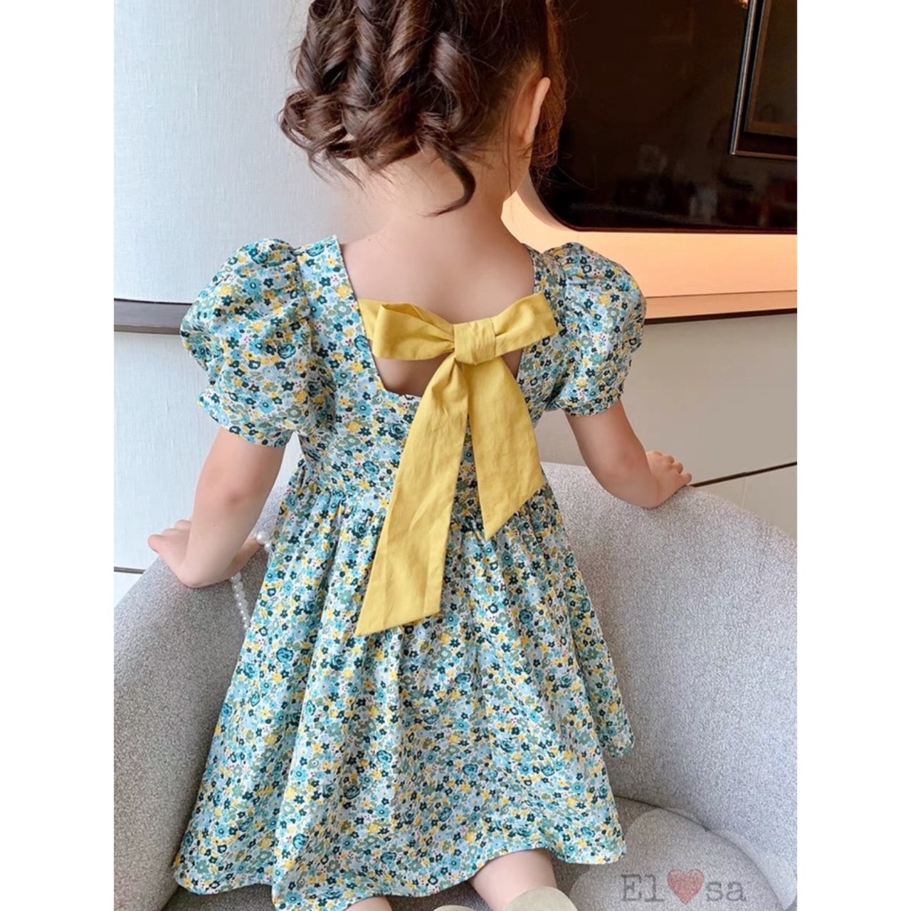 Váy thô Hoa nhí nơ lưng cho bé gái