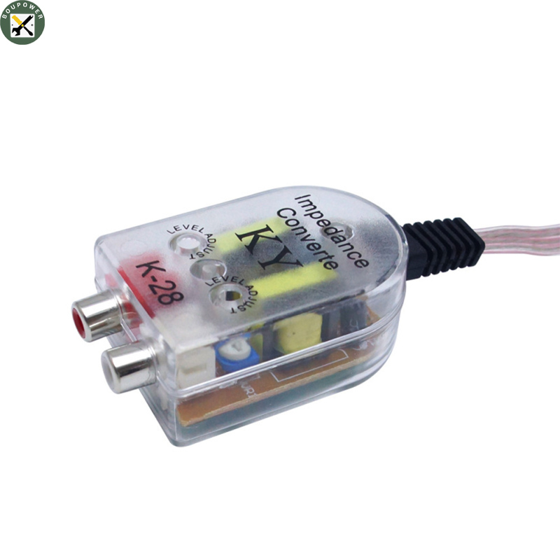 BouPower　Adjustable Car Speaker to RCA Level Adaptor High to Low Sockets Auto Line Out Audio Converter