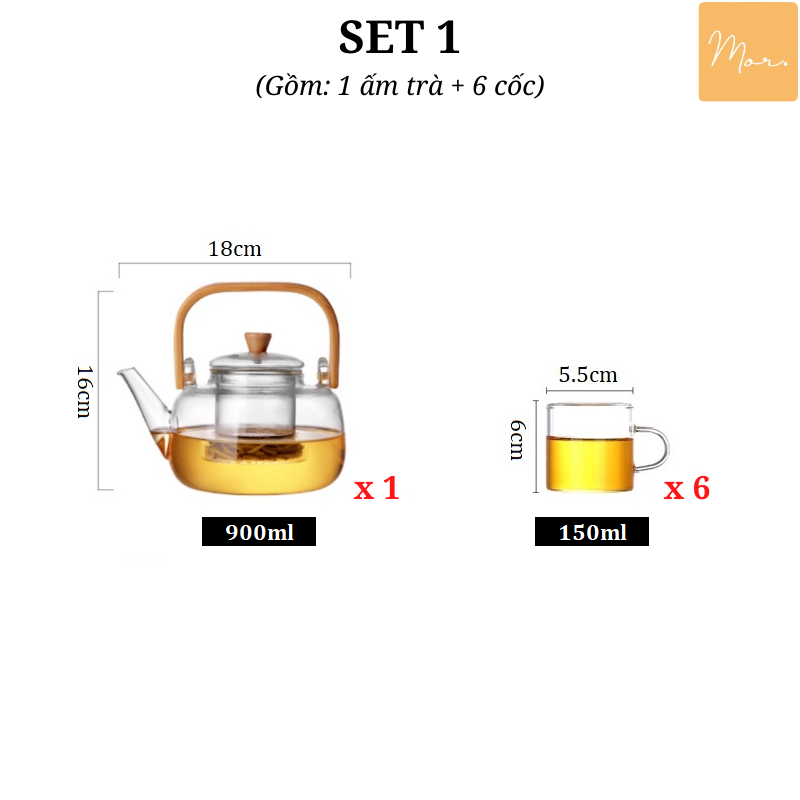 Bộ ấm trà thủy tinh chịu nhiệt - 900ml