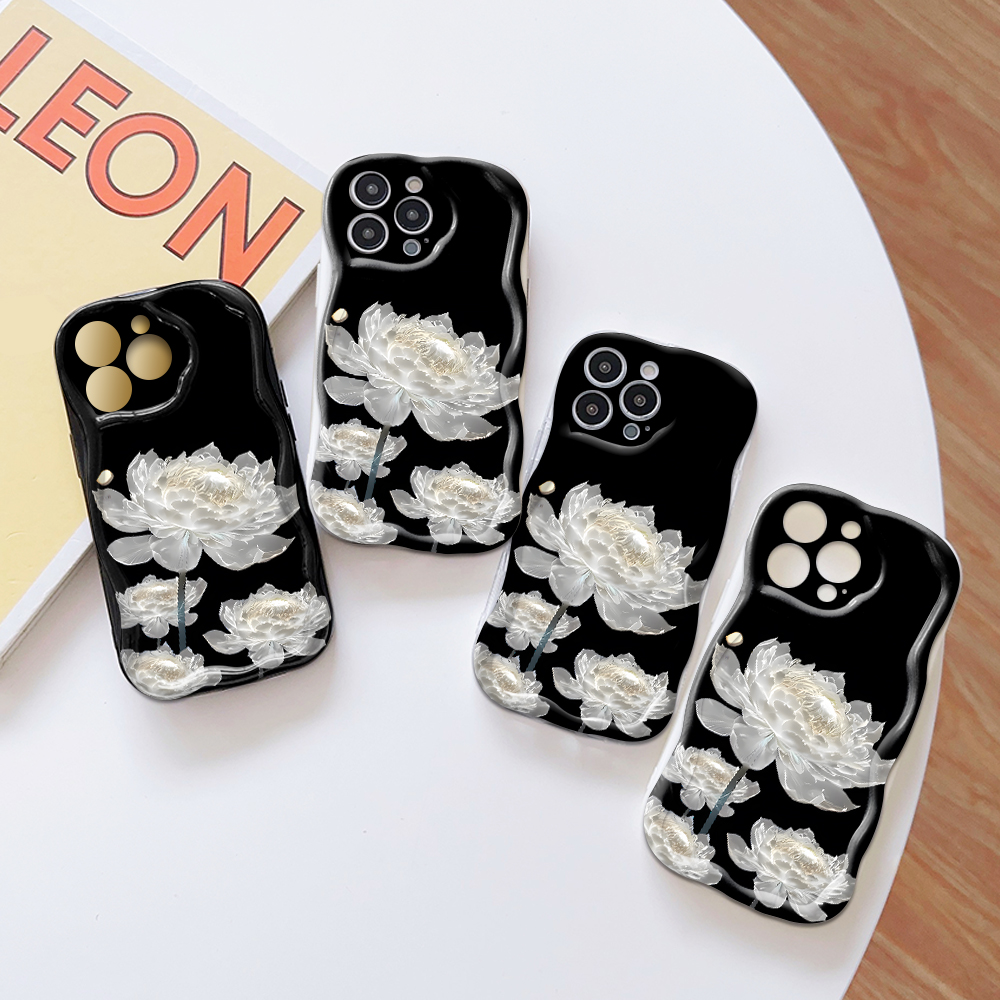 UCUC for Infinix Note 50 4G Note 50 Pro 4G Back Cover White Lotus Flowers Wavy Edge Soft Texture Silicone Phone Case. 