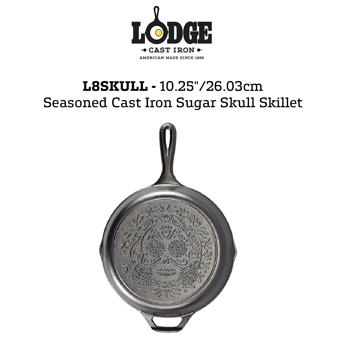 Lodge Seasoned Cast Iron Sugar Skull Skillet with Handle Holder