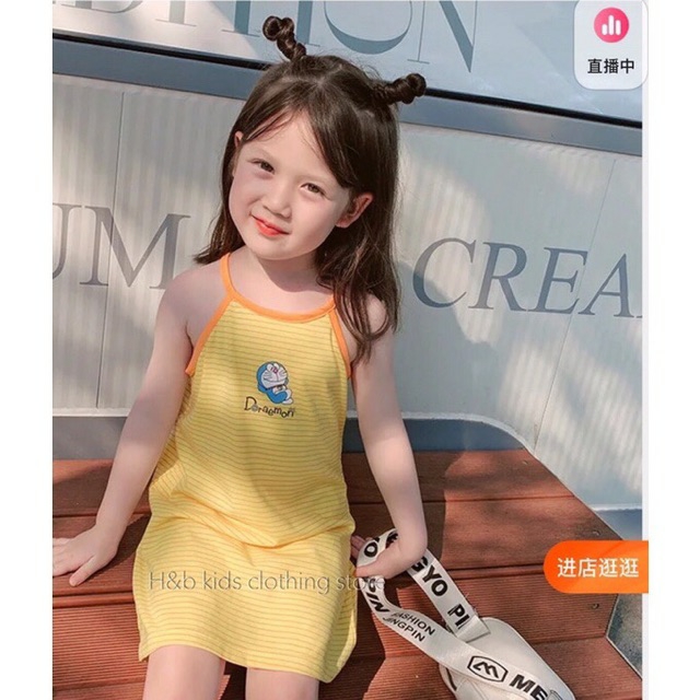Váy 2 dây kẻ sọc hoạt hình mềm mát cực đẹp cho bé gái 10-25kg