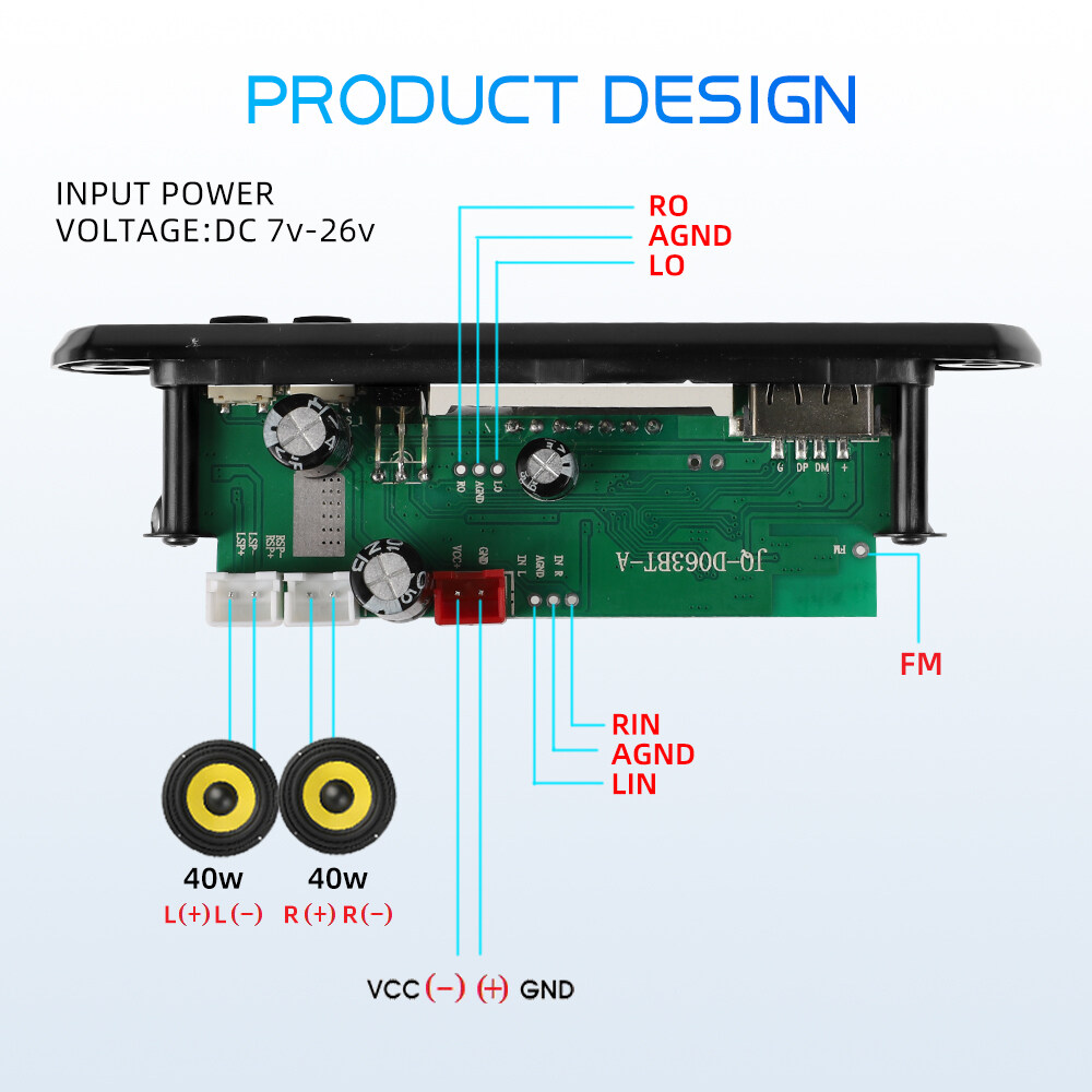 KEBIDU 80W khuếch đại Bluetooth 5.0 12V 40W bảng mạch Giải Mã MP3 tự làm cuộc gọi không dây ghi âm USB nhạc TF AUX FM thư mục đài phát thanh chuyển đổi