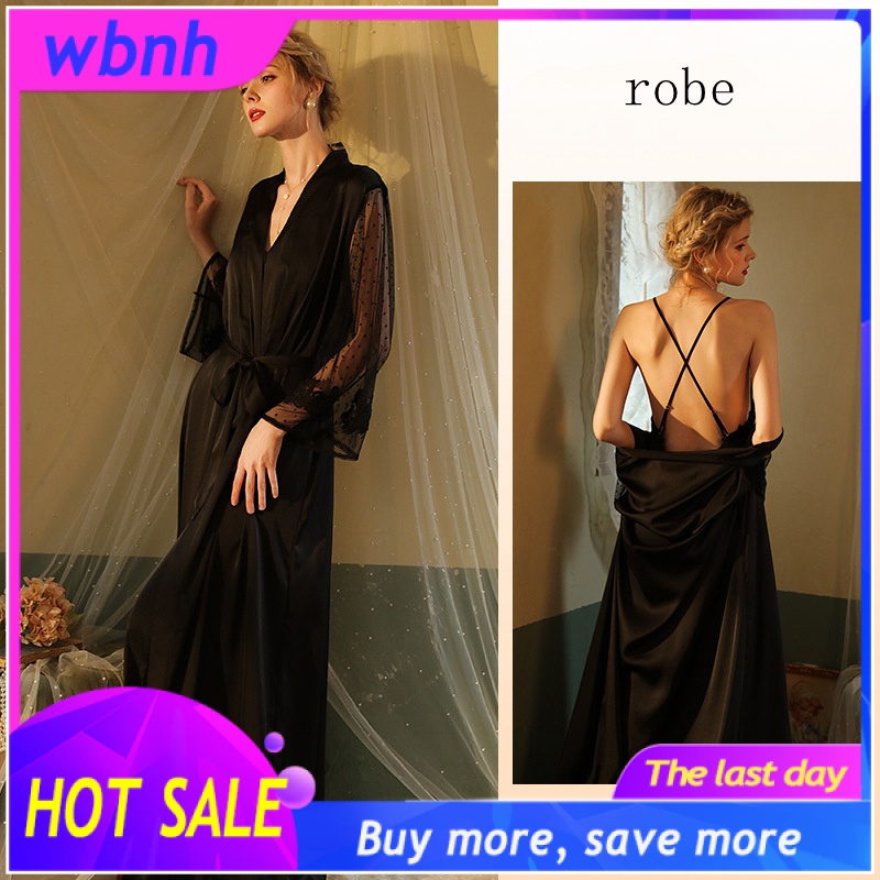 Phụ đồ ngủ Kimono áo choàng dài ăn mặc sexy đồ lót ICE lụa áo ngủ thoải mái dài quan điểm Sling nightdress Homewear