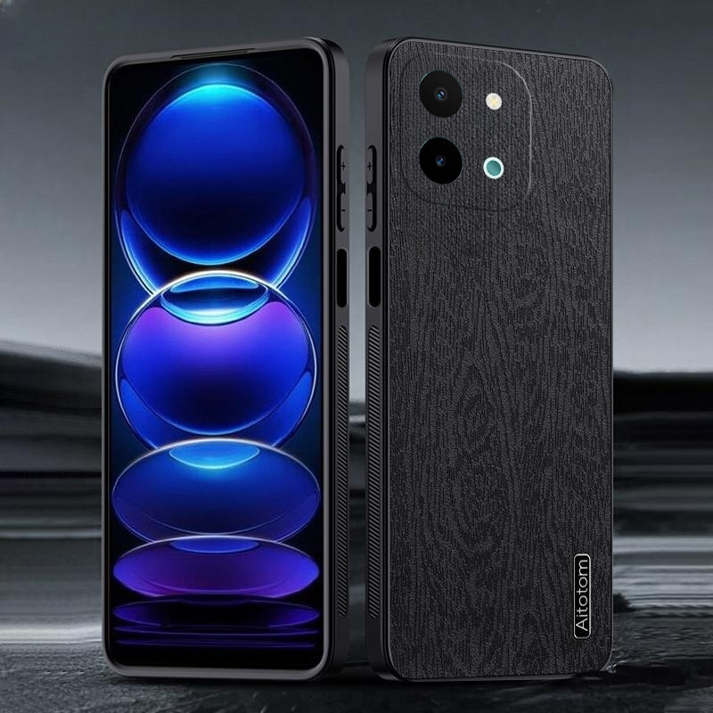 For Vivo Y28 Case Wood Texture Canvas Hrad Shockproof For Vivo Y28 Back Cover Phone Cases.