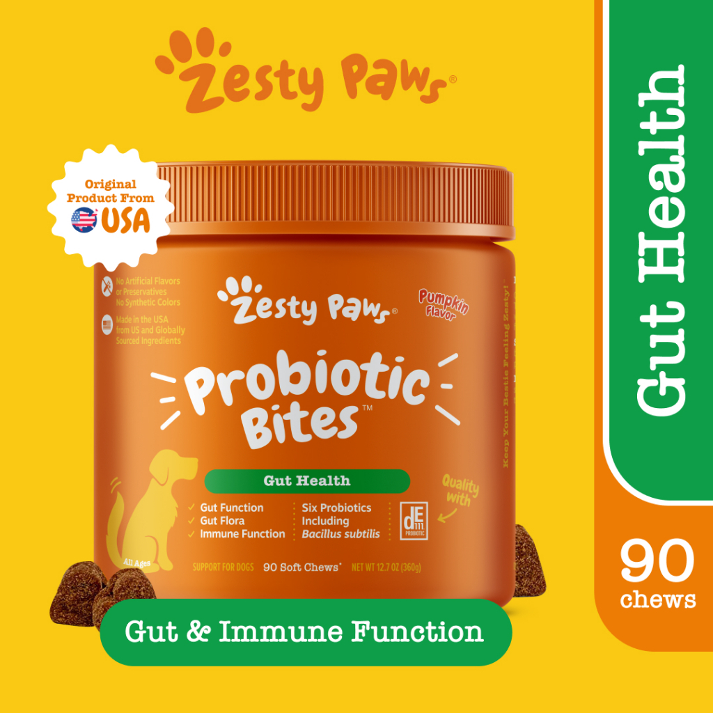 Zesty Paws Probiotic Bites for Dogs Gut Health Pumpkin Flavor