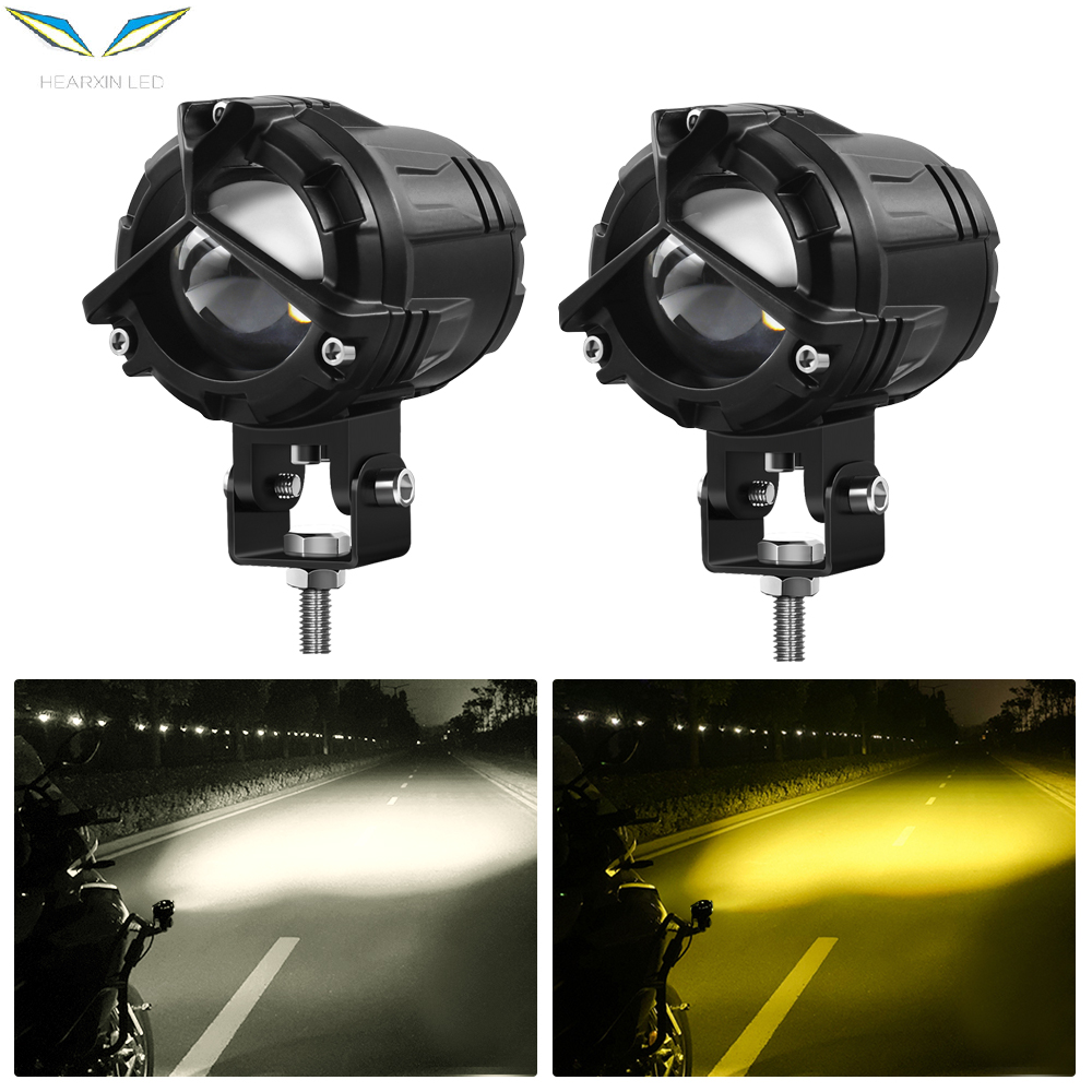 2 Chiếc Đèn Pha LED Xe Máy Hai Màu Đèn Chiếu Chiếu Ống Kính Đèn Làm Việc thumbnail