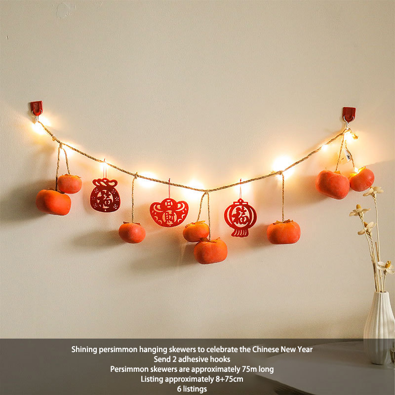 YONUO 2024 Year of the Dragon Persimmon Hanging String Decorative Pendant Luminous New Year Blessing Wall Hanging Spring Festival