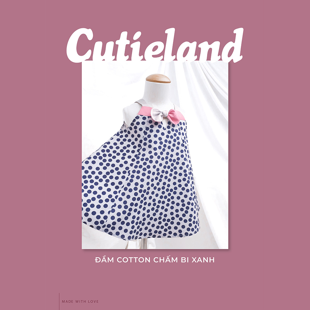 Cutieland - Đầm cotton chấm bi xanh