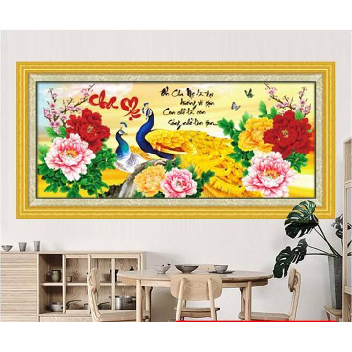 Tranh đính đá cha mẹ 110*50cm - tự đính