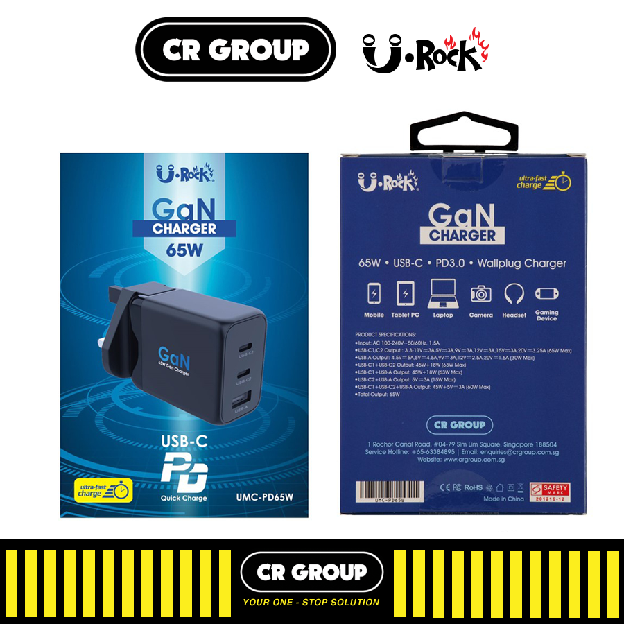 Local SG Brand) U-Rock GaN Charger for Laptop - 65W Fast Charge - Type C  Type A - PD Charge - Safety Mark (UMC-PD65W - 1Yr) | Lazada Singapore